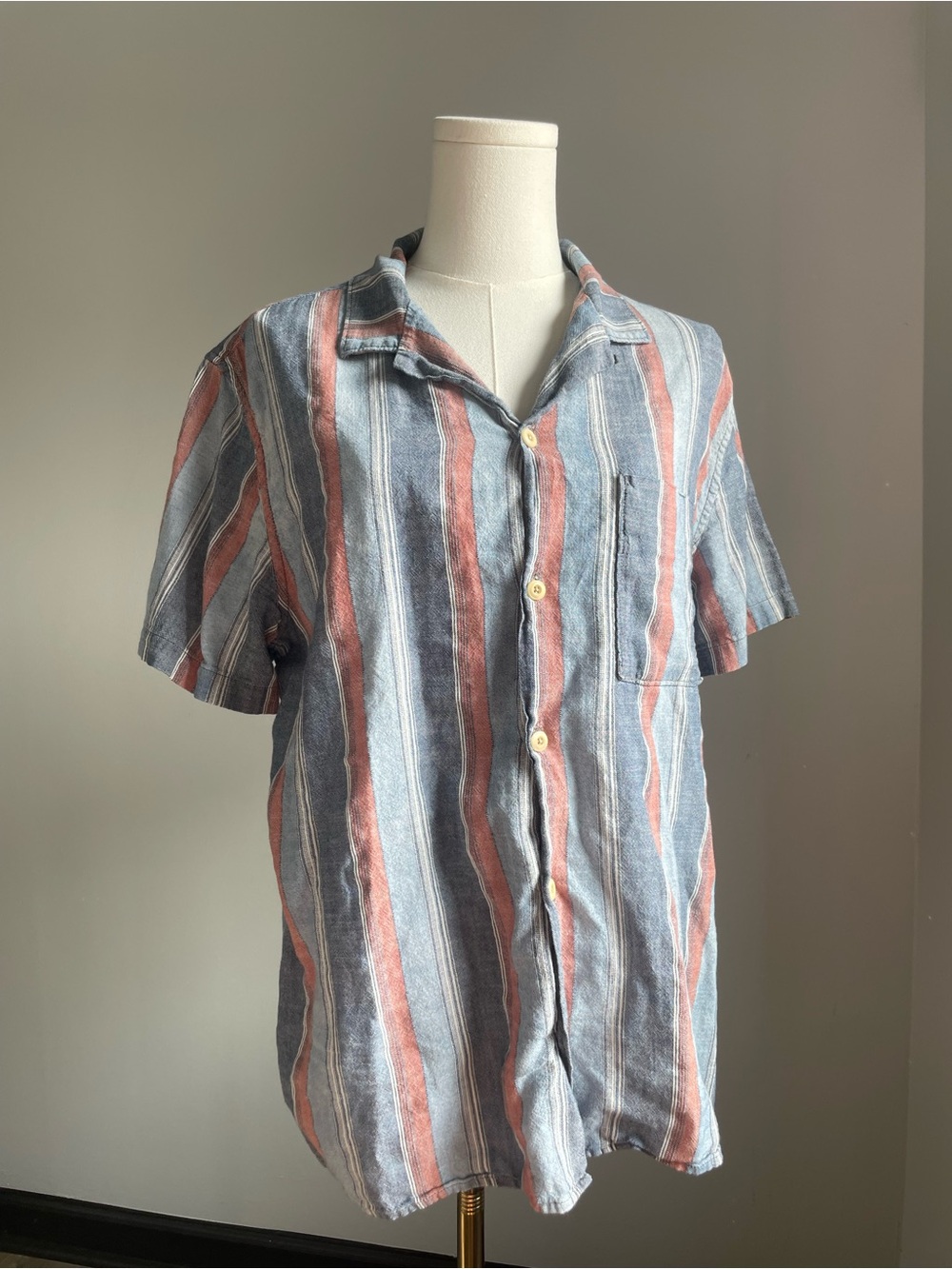 Lucky Brand Men’s Striped Short Sleeve Camp Collar Shirt